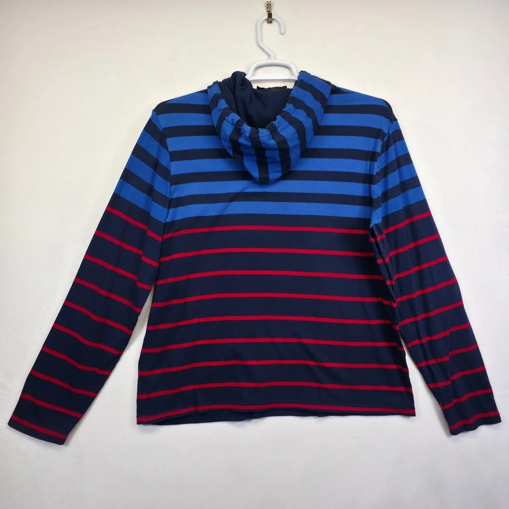Polo Ralph Lauren Hoodie Sweater Mens L Blue Striped Hooded Lightweight Preppy